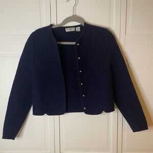 Vintage Wool Classic Navy Cardigan with Silver Accents